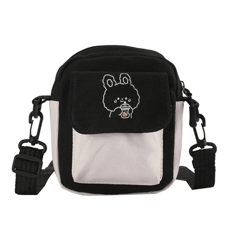 Cartoon Canvas Crossbody Bag Women's Small Zipper Shoulder Bag
