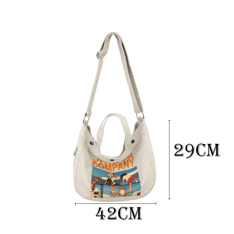 Cartoon Canvas Print Shoulder Bag Large Tote Ladies Casual Shopper Hand