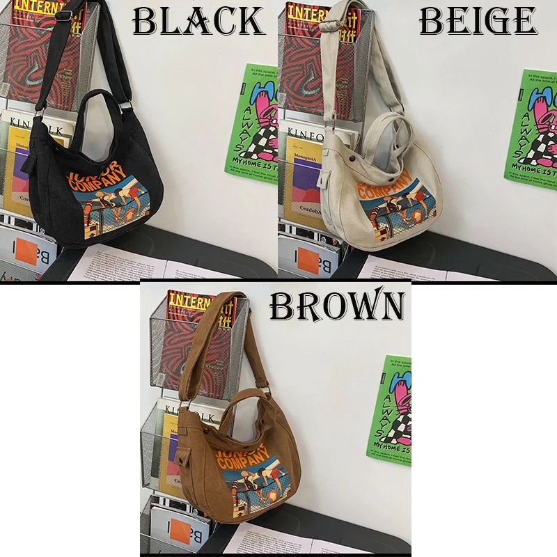 Cartoon Canvas Print Shoulder Bag Large Tote Ladies Casual Shopper Hand