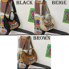 Cartoon Canvas Print Shoulder Bag Large Tote Ladies Casual Shopper Hand