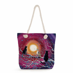 Cartoon Cat Printed Tote Shoulder Bag for Women