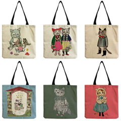Cartoon Cat Travel Eco Shoulder Bag Portable High Capacity Beach Tote Bag