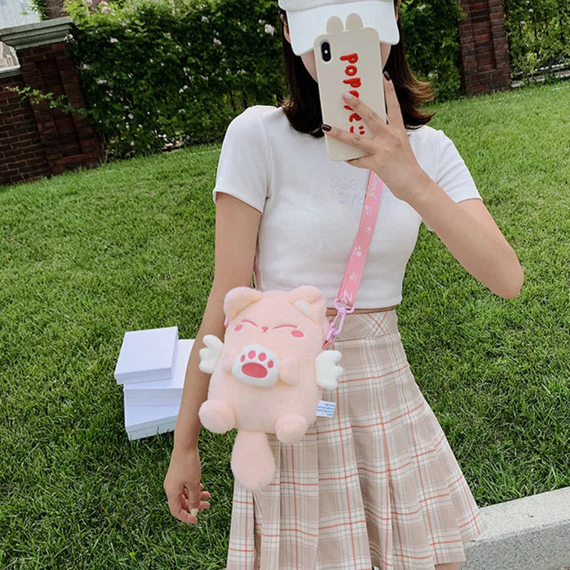 Cartoon Cat Plush Shoulder Bag Women Girl Messenger Bag