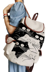 Cartoon Cat Printed Backpack Large Capacity Drawstring Backpack