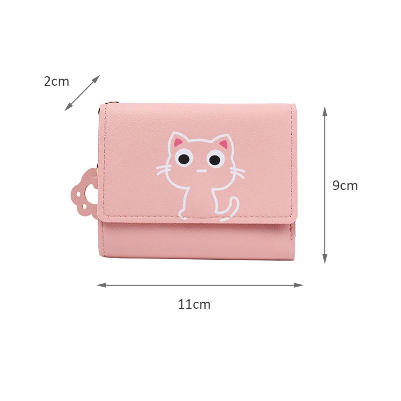 Cartoon Cat Tassel Student Female Purse Clutch Women Three-fold Short Wallet