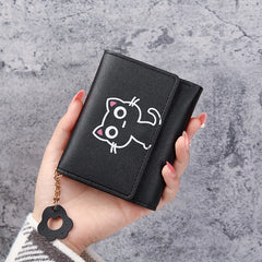 Cartoon Cat Tassel Student Female Purse Clutch Women Three-fold Short Wallet