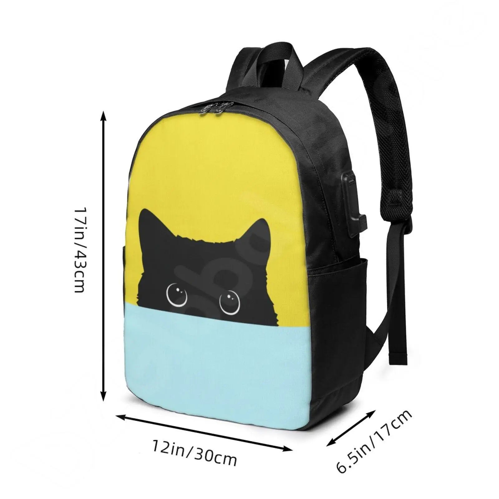 Colorful Cat Backpack Travel Laptop Bookbag USB Port School Bag