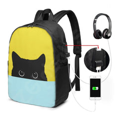 Colorful Cat Backpack Travel Laptop Bookbag USB Port School Bag