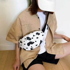 Cow Print Waist Fanny Pack Women Belt Bag Travel Hip Bum Canvas Purse