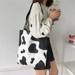 Cow Print Women Canvas Bag Large Capacity Shoulder Bag