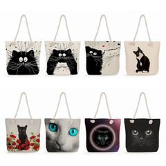 Creative Cat Print Shopping Bags Japanese Style Large Womens Totes