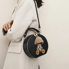 Bear Round Crossbody Bag Vintage Leather Shoulder Bag