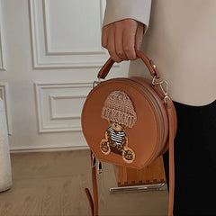 Bear Round Crossbody Bag Vintage Leather Shoulder Bag