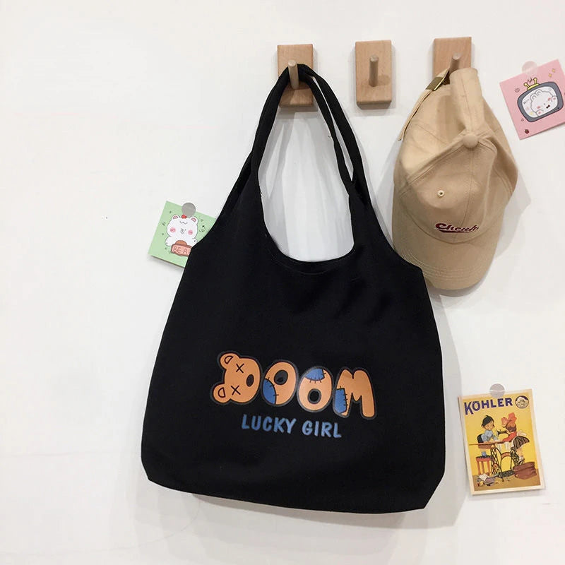 Cartoon Canvas Tote Bag Women's Korean-Style Handbag