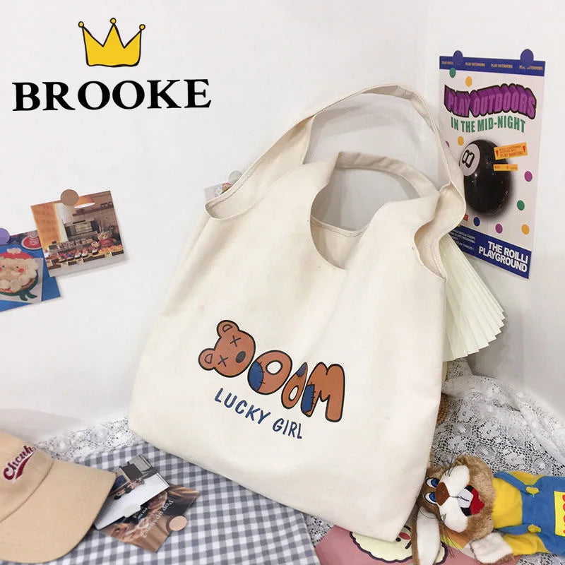 Cartoon Canvas Tote Bag Women's Korean-Style Handbag