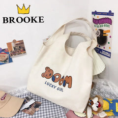 Cartoon Canvas Tote Bag Women's Korean-Style Handbag