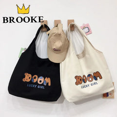 Cartoon Canvas Tote Bag Women's Korean-Style Handbag