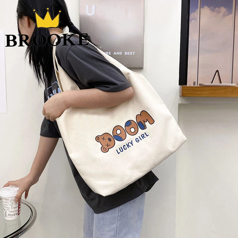 Cartoon Canvas Tote Bag Women's Korean-Style Handbag