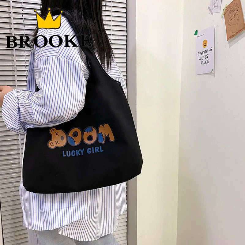 Cartoon Canvas Tote Bag Women's Korean-Style Handbag