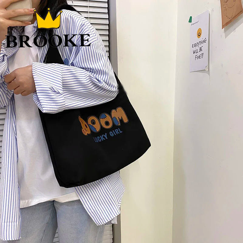 Cartoon Canvas Tote Bag Women's Korean-Style Handbag