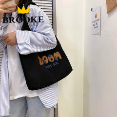 Cartoon Canvas Tote Bag Women's Korean-Style Handbag