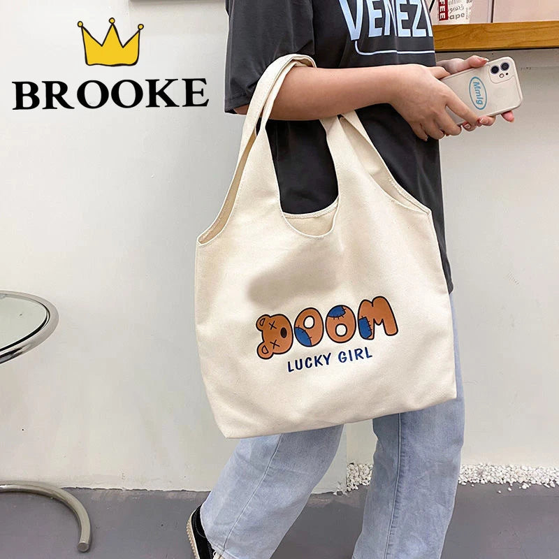 Cartoon Canvas Tote Bag Women's Korean-Style Handbag