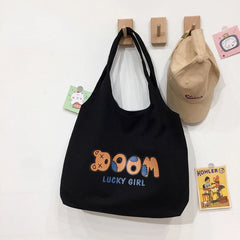 Cartoon Canvas Tote Bag Women's Korean-Style Handbag