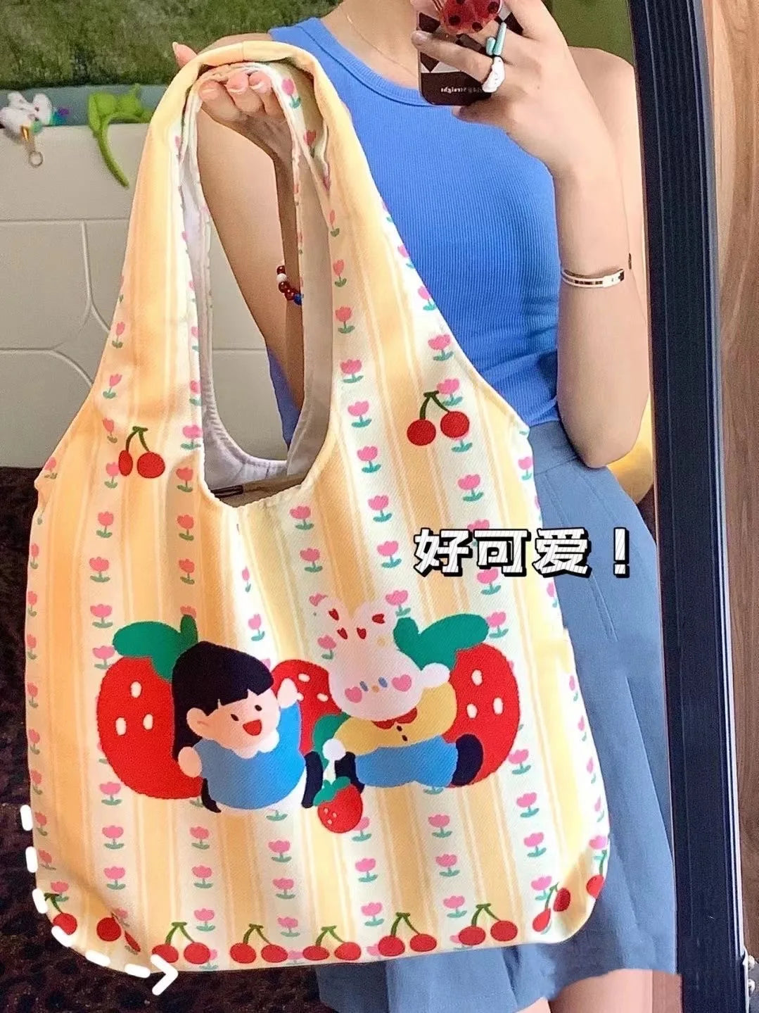 Girl Strawberry Cherry Bunny Tote Bag Crossbody Shoulder Bags