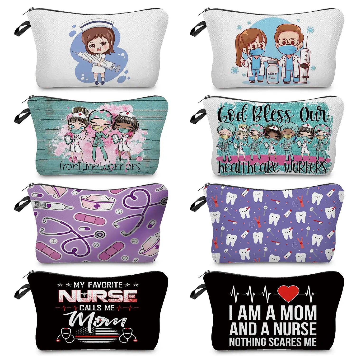 Cartoon Dentist Nurse Print Cosmetic Bags Makeup Bag Organizer