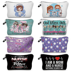 Cartoon Dentist Nurse Print Cosmetic Bags Makeup Bag Organizer