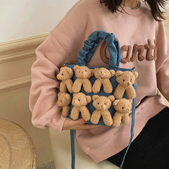 Canvas Bear Shoulder Bag Women Casual Tote Party Fashionable Messenger