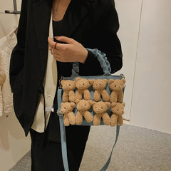Canvas Bear Shoulder Bag Women Casual Tote Party Fashionable Messenger