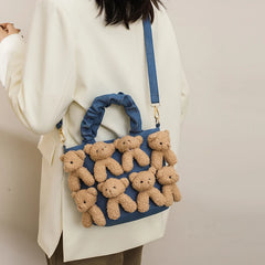 Canvas Bear Shoulder Bag Women Casual Tote Party Fashionable Messenger