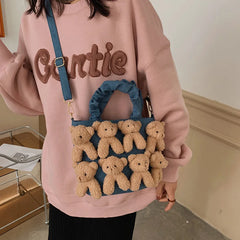 Canvas Bear Shoulder Bag Women Casual Tote Party Fashionable Messenger