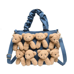 Canvas Bear Shoulder Bag Women Casual Tote Party Fashionable Messenger