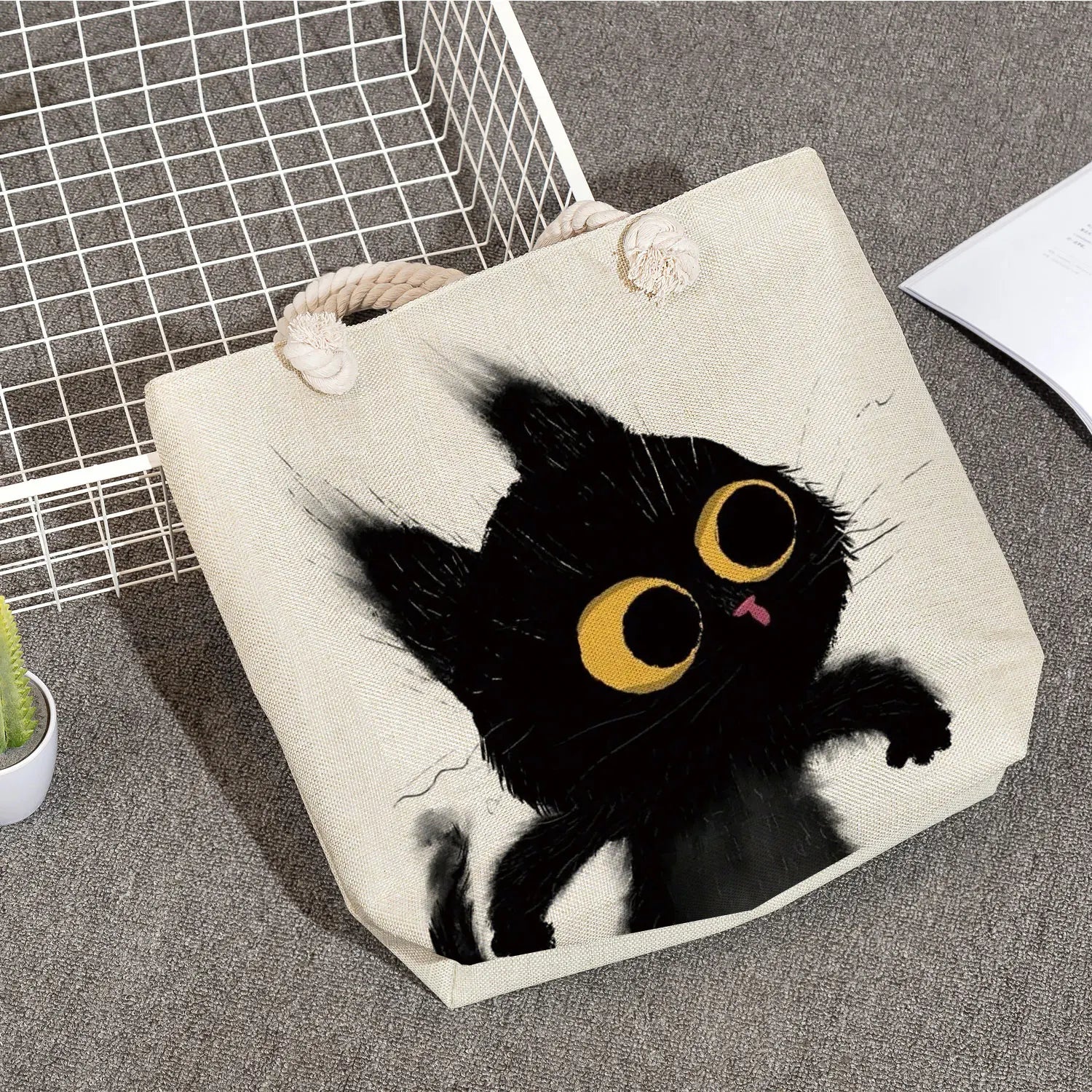 Cat Printed Eco Reusable Shoulder Bag for Women
