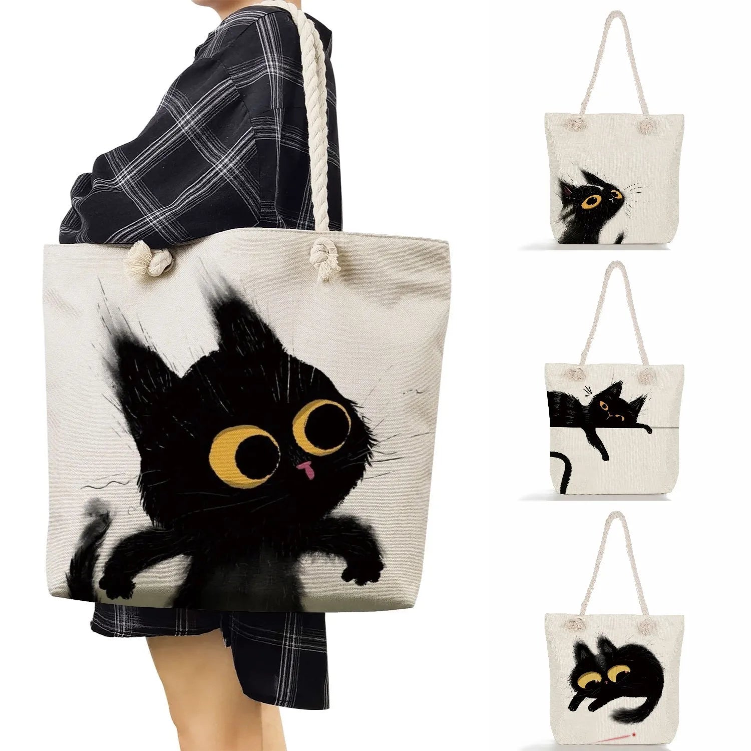 Cat Printed Eco Reusable Shoulder Bag for Women