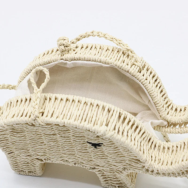 Elephant Straw Handbag Women's Beach Woven Mini Shoulder Messenger Bag