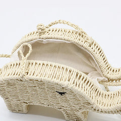 Elephant Straw Handbag Women's Beach Woven Mini Shoulder Messenger Bag