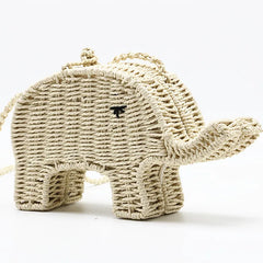 Elephant Straw Handbag Women's Beach Woven Mini Shoulder Messenger Bag