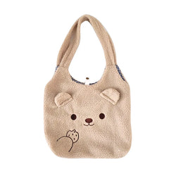 Embroidery Lamb Wool Handbag Winter Plush Shopper Women Tote Bag