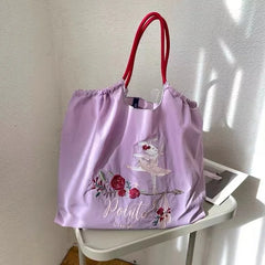 Embroidery Women Nylon Shoulder Bag Donut Sweet Girls Travel Tote Handba