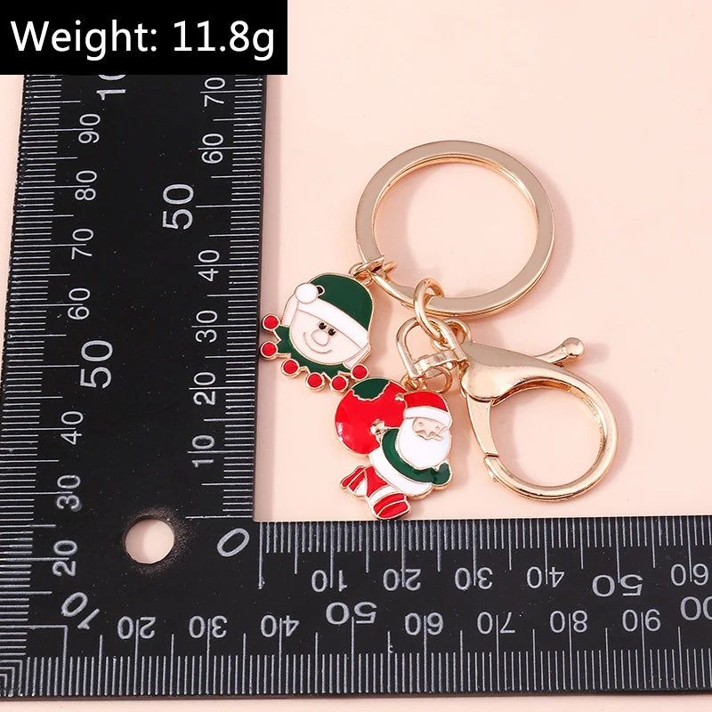 Enamel Christmas Tree Santa Keychain Handbag Charms Pendants