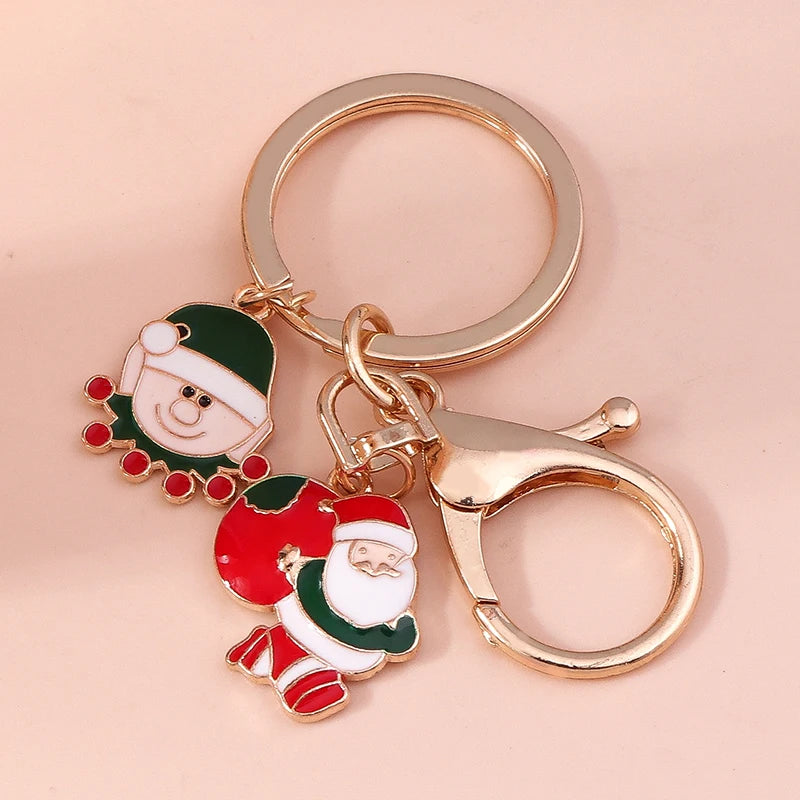 Enamel Christmas Tree Santa Keychain Handbag Charms Pendants