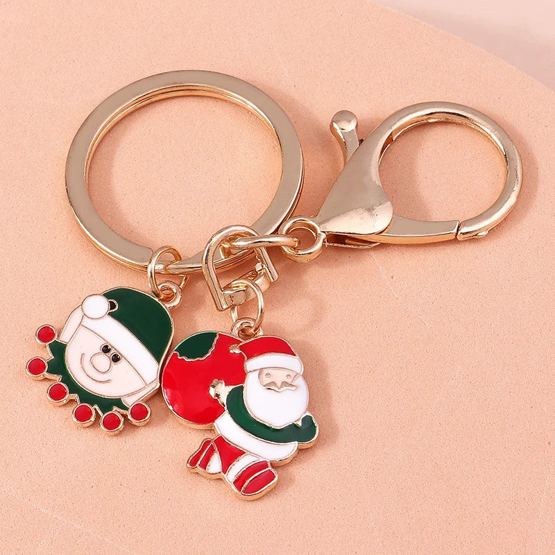 Enamel Christmas Tree Santa Keychain Handbag Charms Pendants