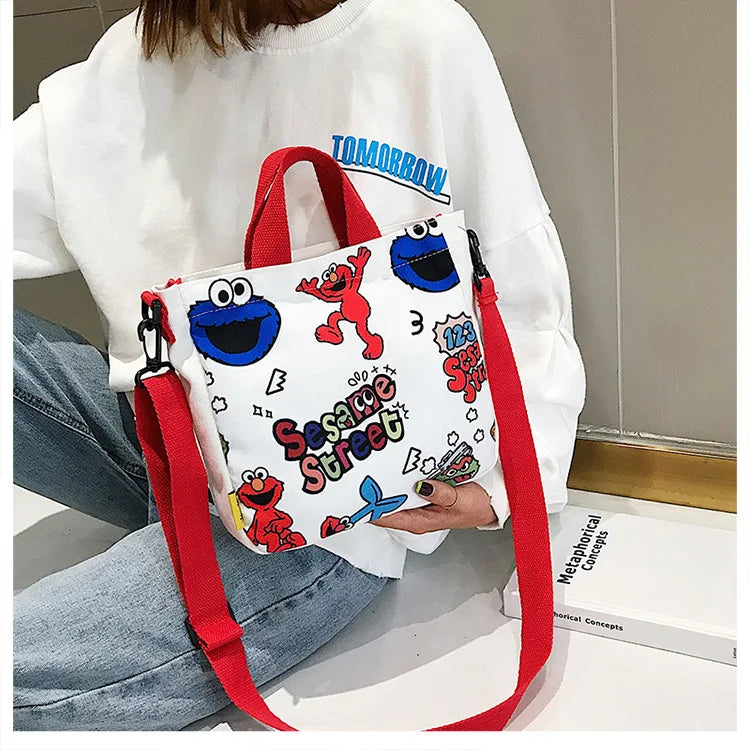 Sesame Street Canvas Women's Shoulder Bag - Large Capacity