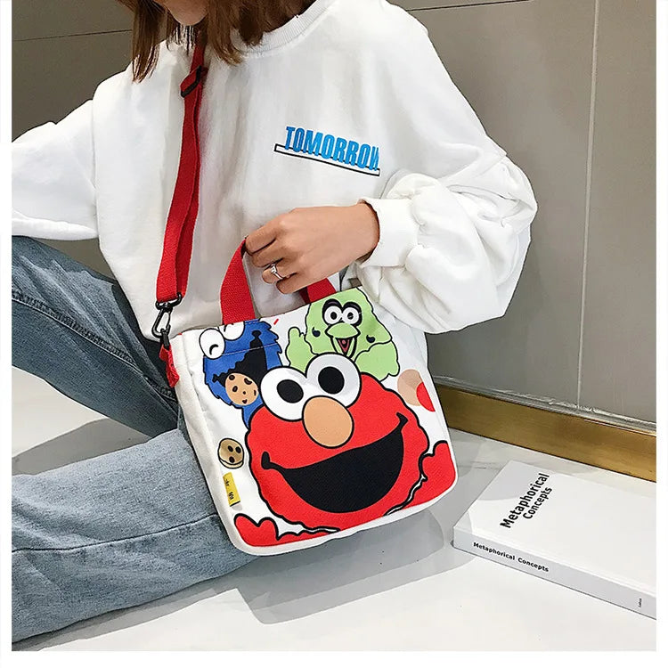 Sesame Street Canvas Women's Shoulder Bag - Large Capacity