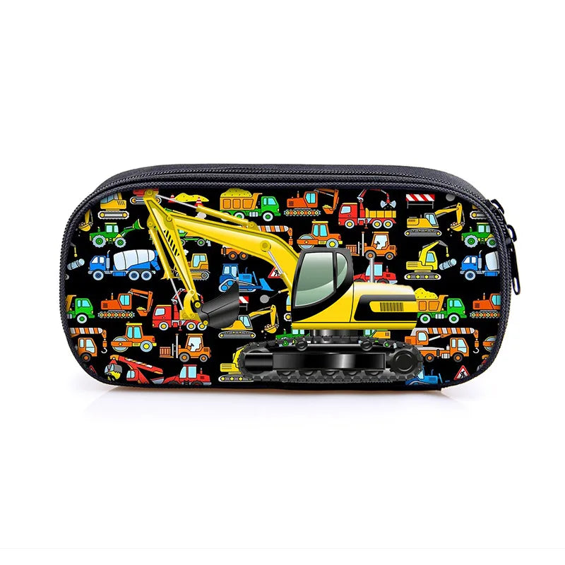 Kids Cartoon Fire Truck Excavator Pencil Bag