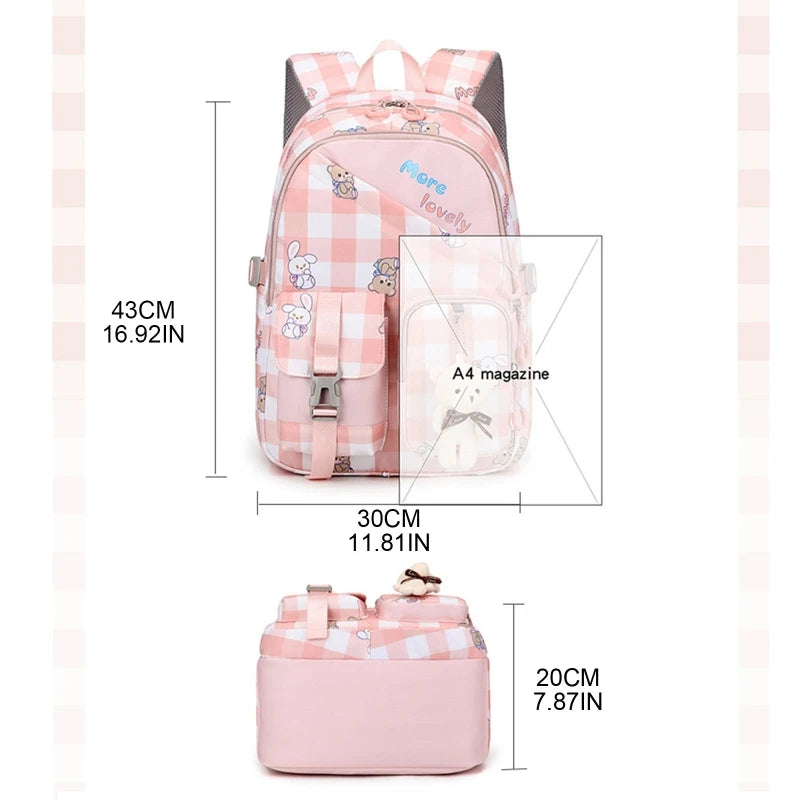 Cartoon Girl Primary School Backpack Rabbit Bear Bookbag Anti-Theft