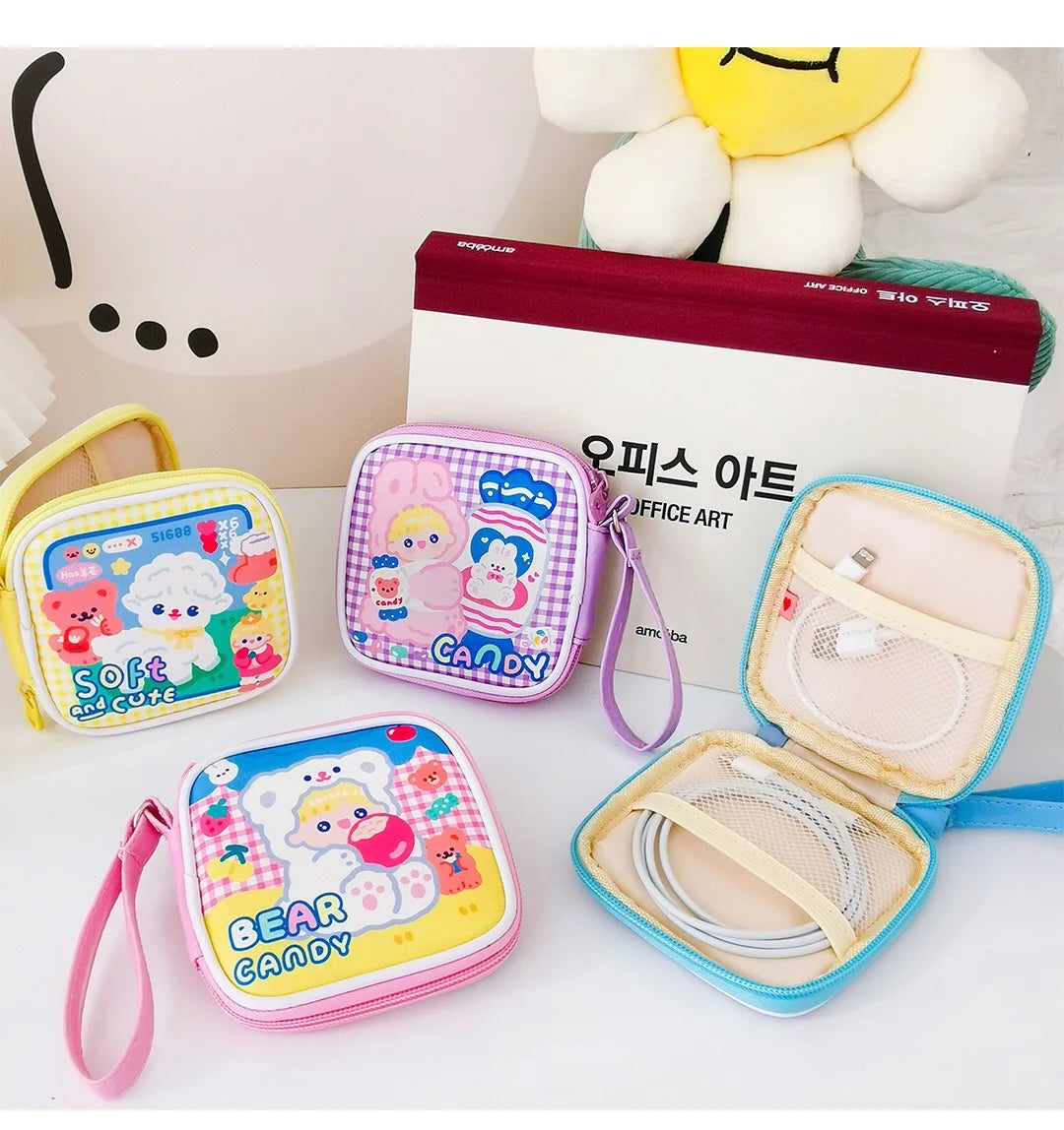 Girls Earphone Case Data Cable Storage Portable Organizer Bag